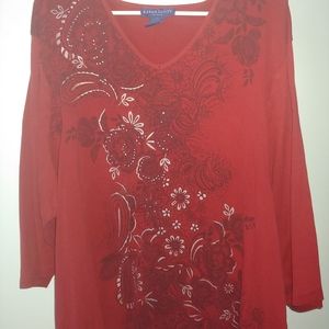 Crimson red long sleeve embellished blouse